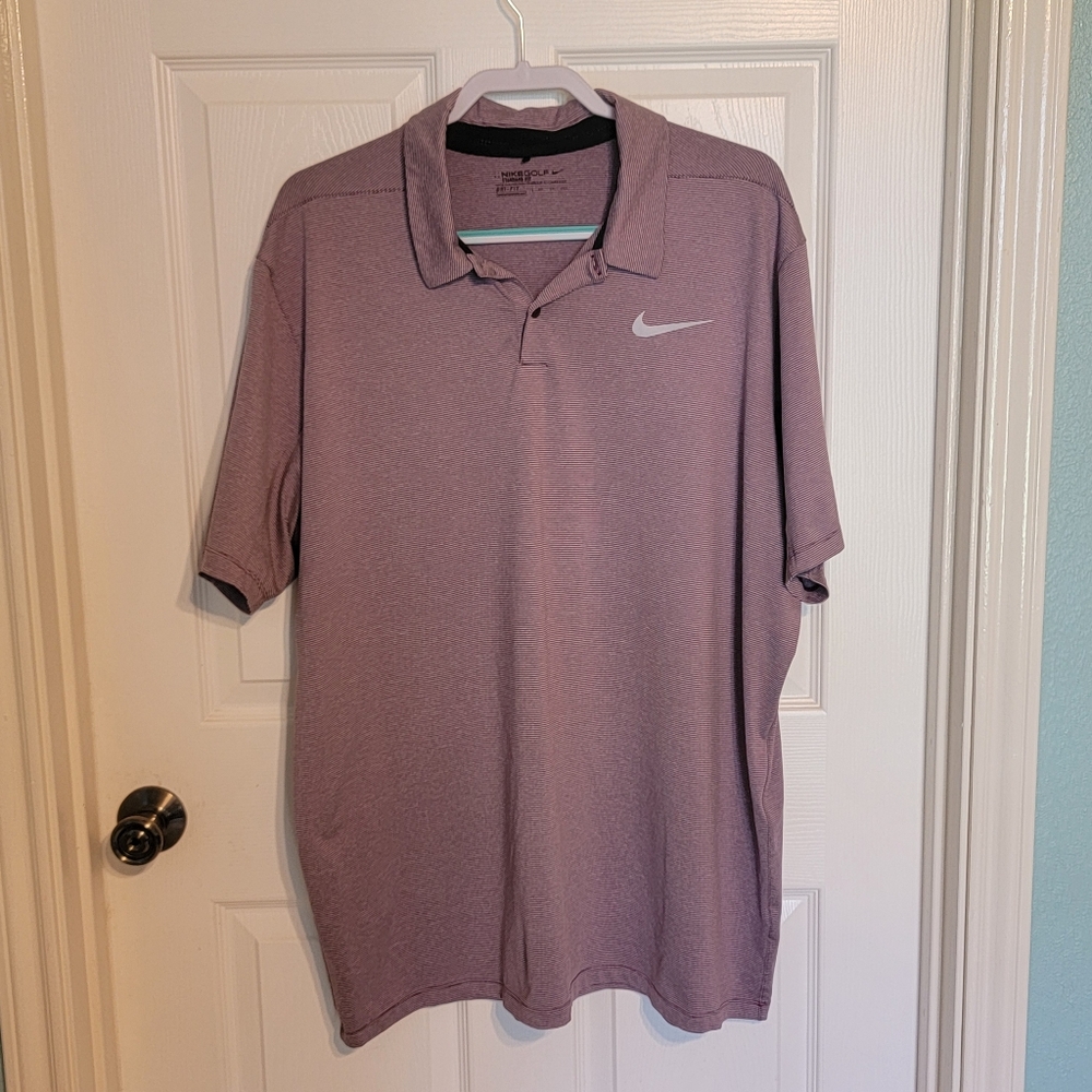 Nike Golf Standard Fit Dri-Fit Purple/White Polo Striped Shirt Men's Size XXL